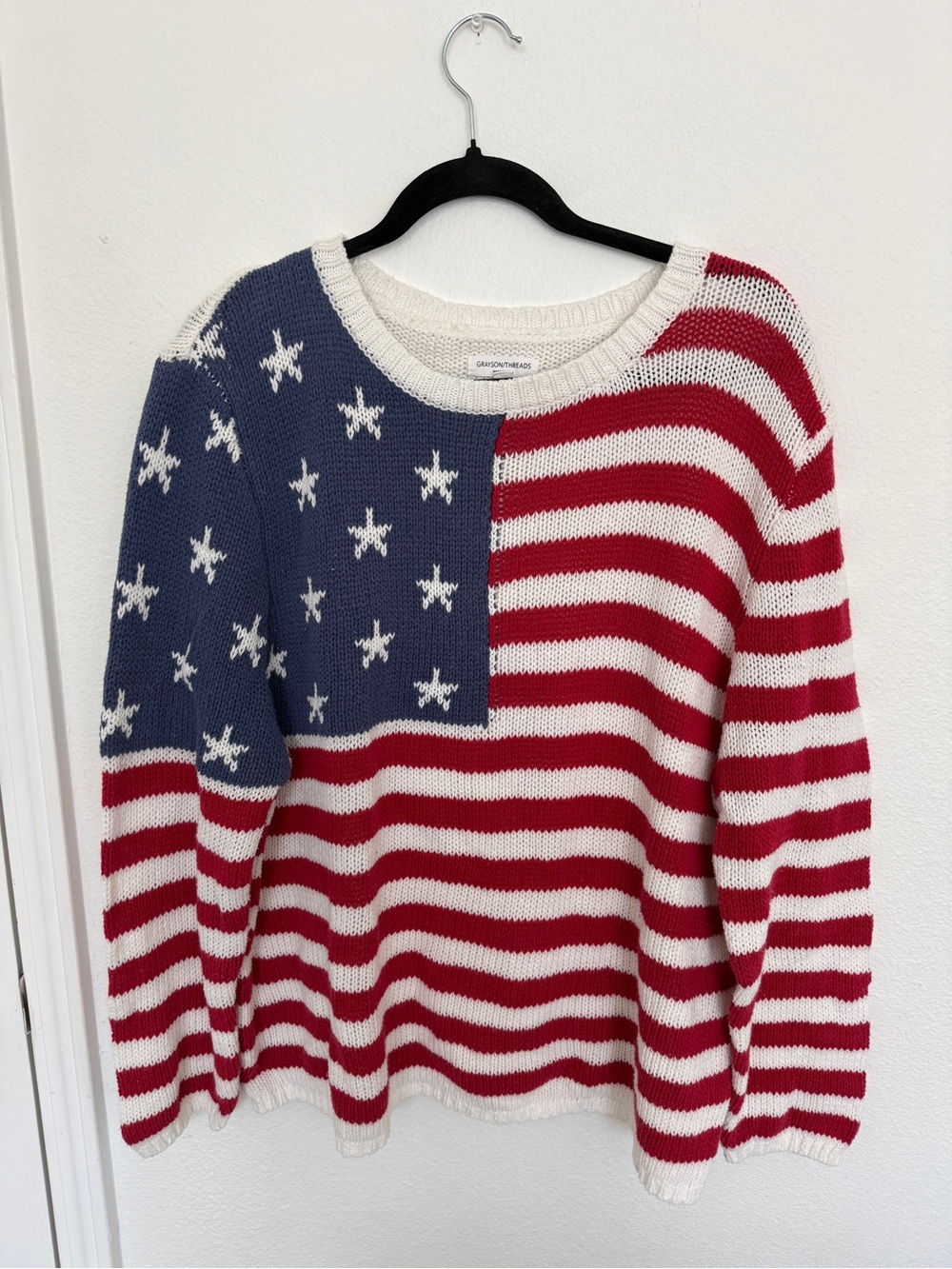 Grayson Threads Women’s American Flag Knit Chunky Sweater Americana XXL Plus